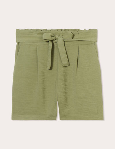 Short droit taille haute vert kaki femme