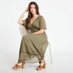 Robe longue &eacute;vas&eacute;e col v voile vert kaki femme