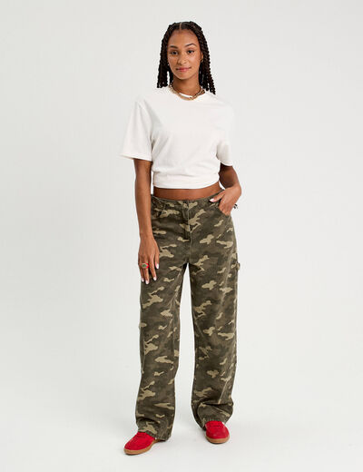 Pantalon large boucles taille vert kaki femme
