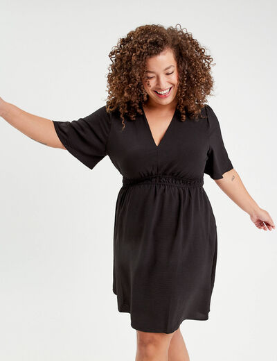 Robe évasée taille élastiquée noir femme