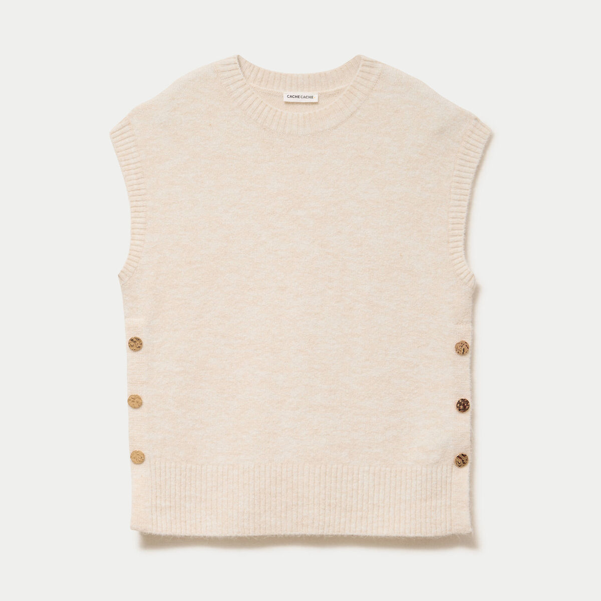 Pull sans manches ecru femme