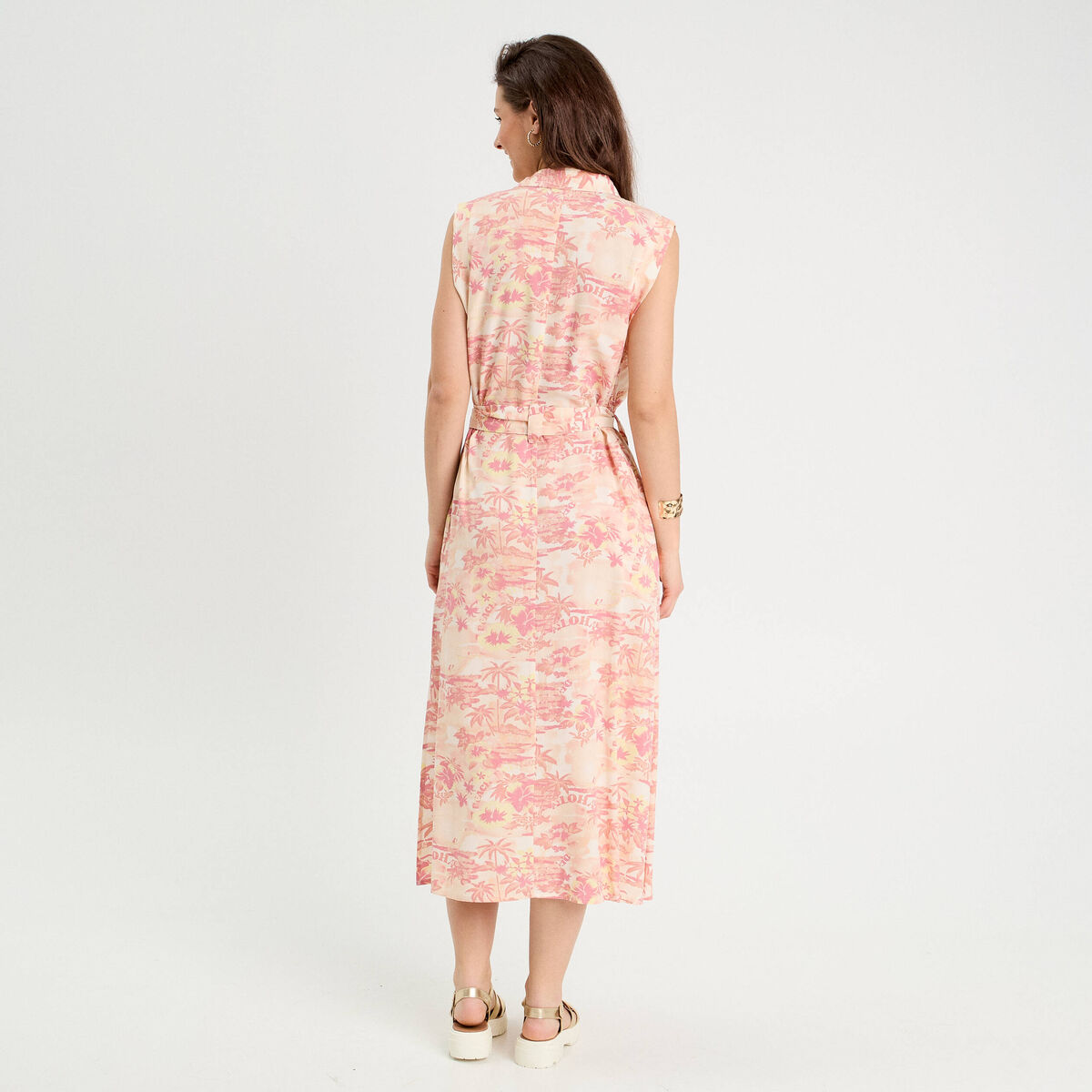 Robe chemise évasée beige femme