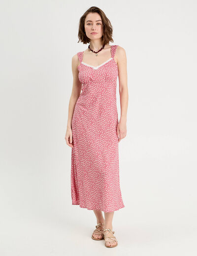 Robe longue évasée rose femme