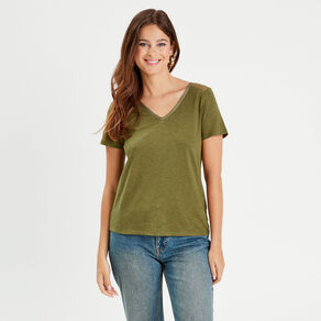 T-shirt manches courtes vert olive femme