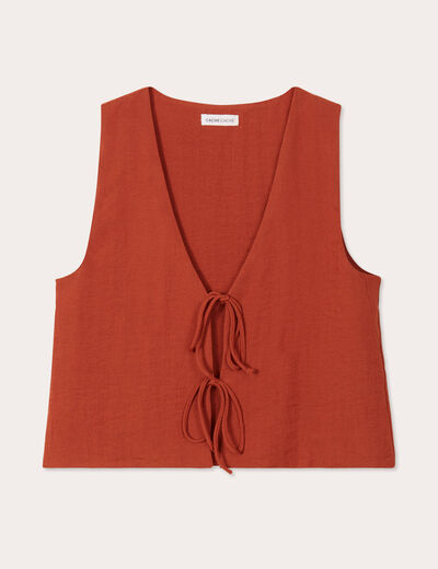Gilet sans manches noué vieux rose femme