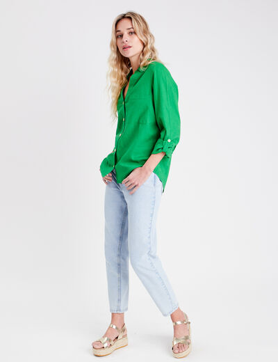Chemise manches longues contenant du lin vert femme