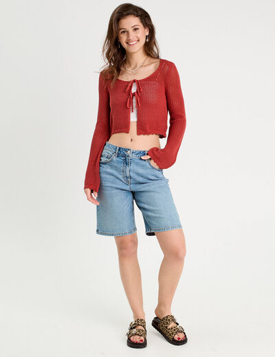 Gilet noué court rouge femme