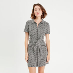 Robe droite zippée ceinturée noir femme
