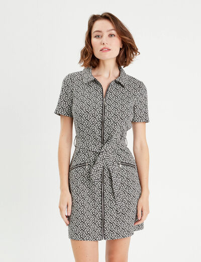Robe droite zippée ceinturée noir femme