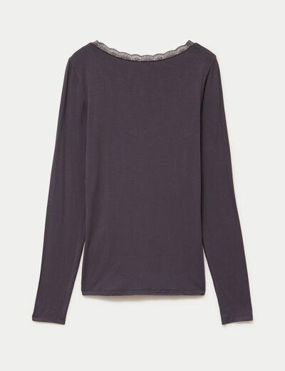 T-shirt manches longues gris fonc&eacute; femme