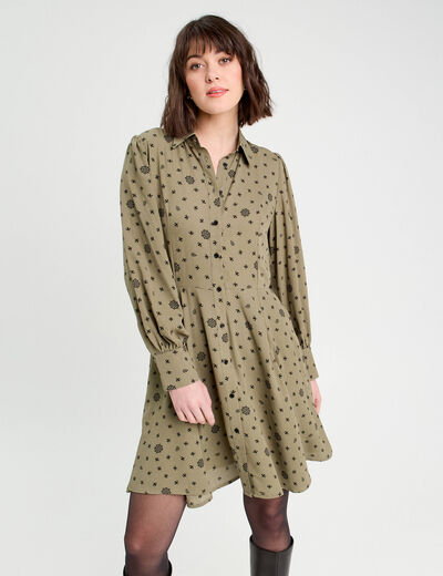 Robe chemise évasée fluide vert femme