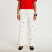 Pantalon bootcut taille haute velours blanc femme