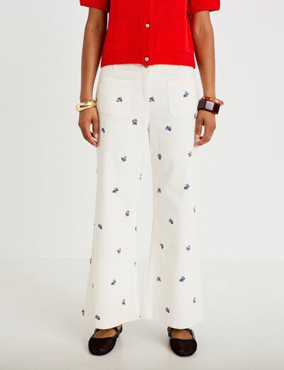 Pantalon bootcut taille haute velours blanc femme