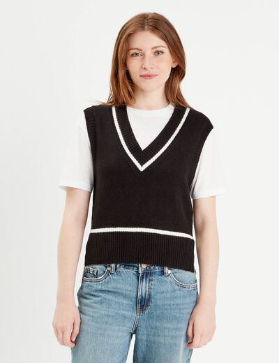 Pull sans manches noir femme