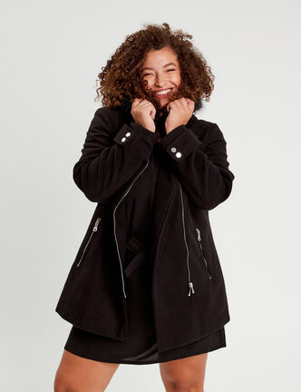 Manteau droit avec capuche noir femme