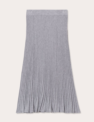 Jupe tricot midi droite gris clair femme
