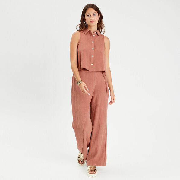 Chemise sans manches marron femme