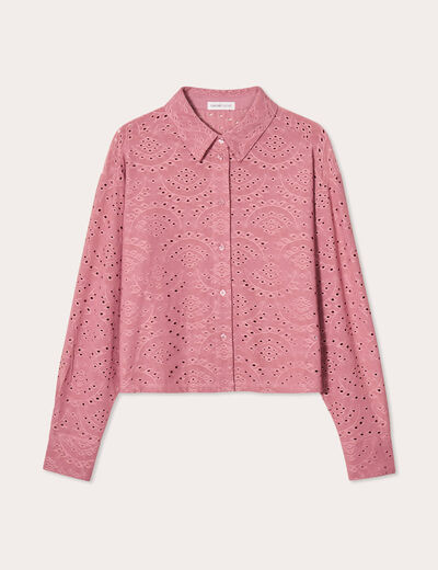 Blouse broderie anglaise vieux rose femme