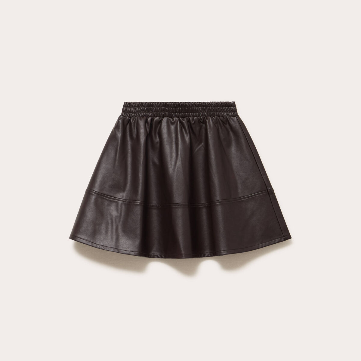 Jupe patineuse en similicuir marron fonc&eacute; femme