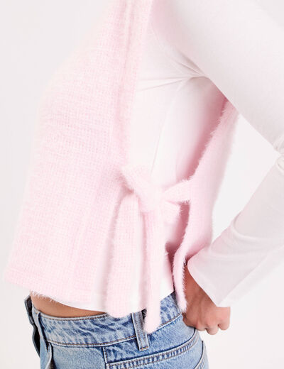 T-shirt pull sans manches 2-en-1 rose clair femme