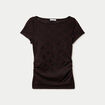 T-shirt ajust&eacute; dentelle col bateau marron fonc&eacute; femme