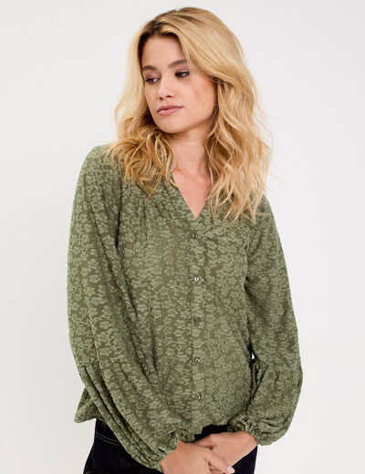 Blouse manches longues vert kaki femme
