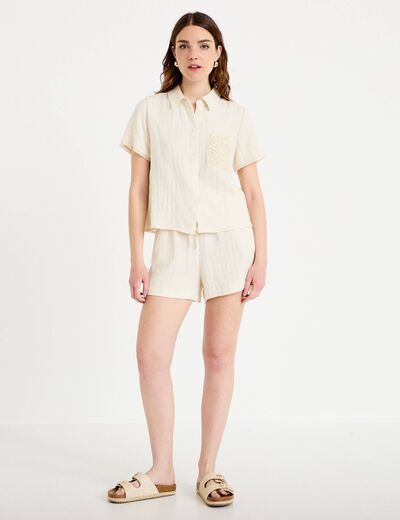 Chemise col classique manches courtes ecru femme