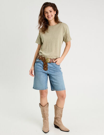 T-shirt manches courtes vert kaki femme