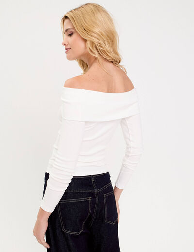 T-shirt c&ocirc;tel&eacute; manches longues ecru femme