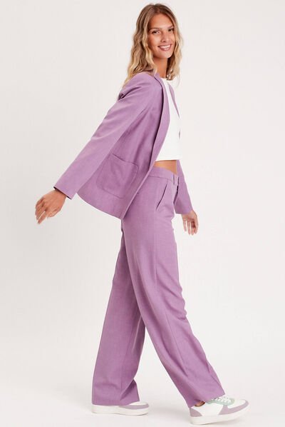 Veste esprit blazer col châle mauve femme