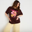 T-shirt col rond manches courtes marron femme