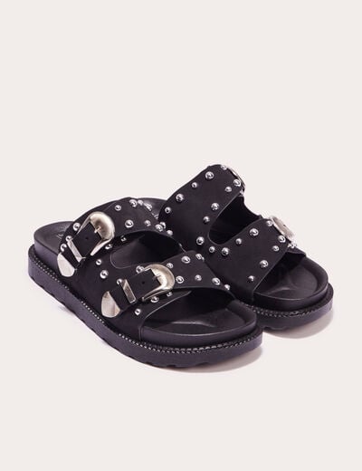 Sandales plates cloutées noir femme