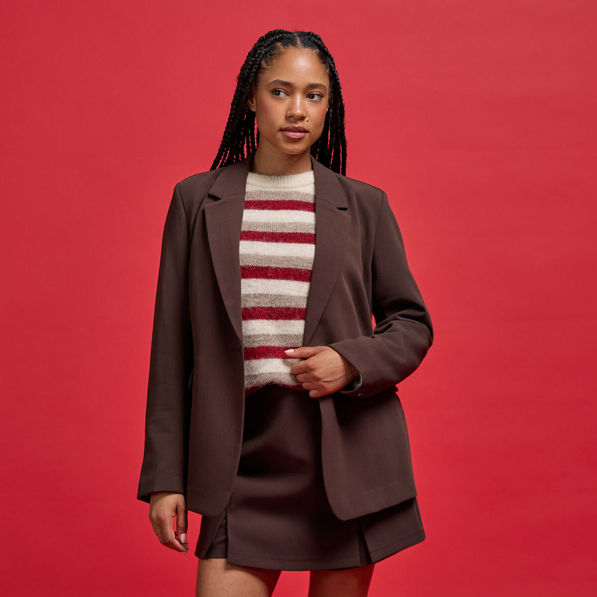 Veste esprit blazer marron fonc&eacute; femme