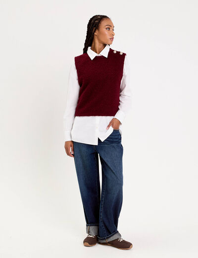 Pull sans manches fausse fourrure violet foncé femme