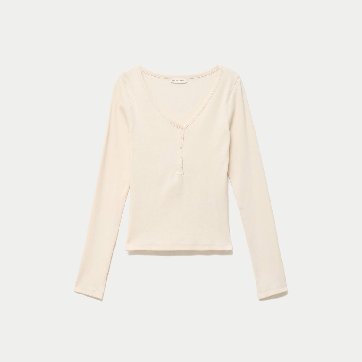 T-shirt c&ocirc;tel&eacute; ajust&eacute; manches longues ecru femme