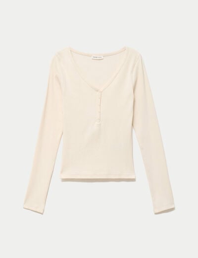 T-shirt c&ocirc;tel&eacute; ajust&eacute; manches longues ecru femme