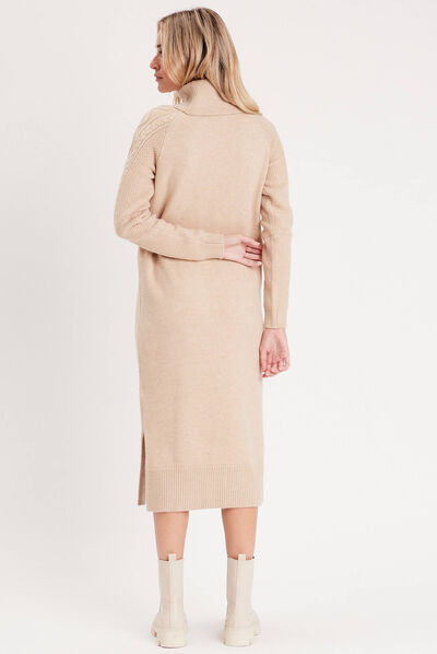 Robe pull longue droite sable femme