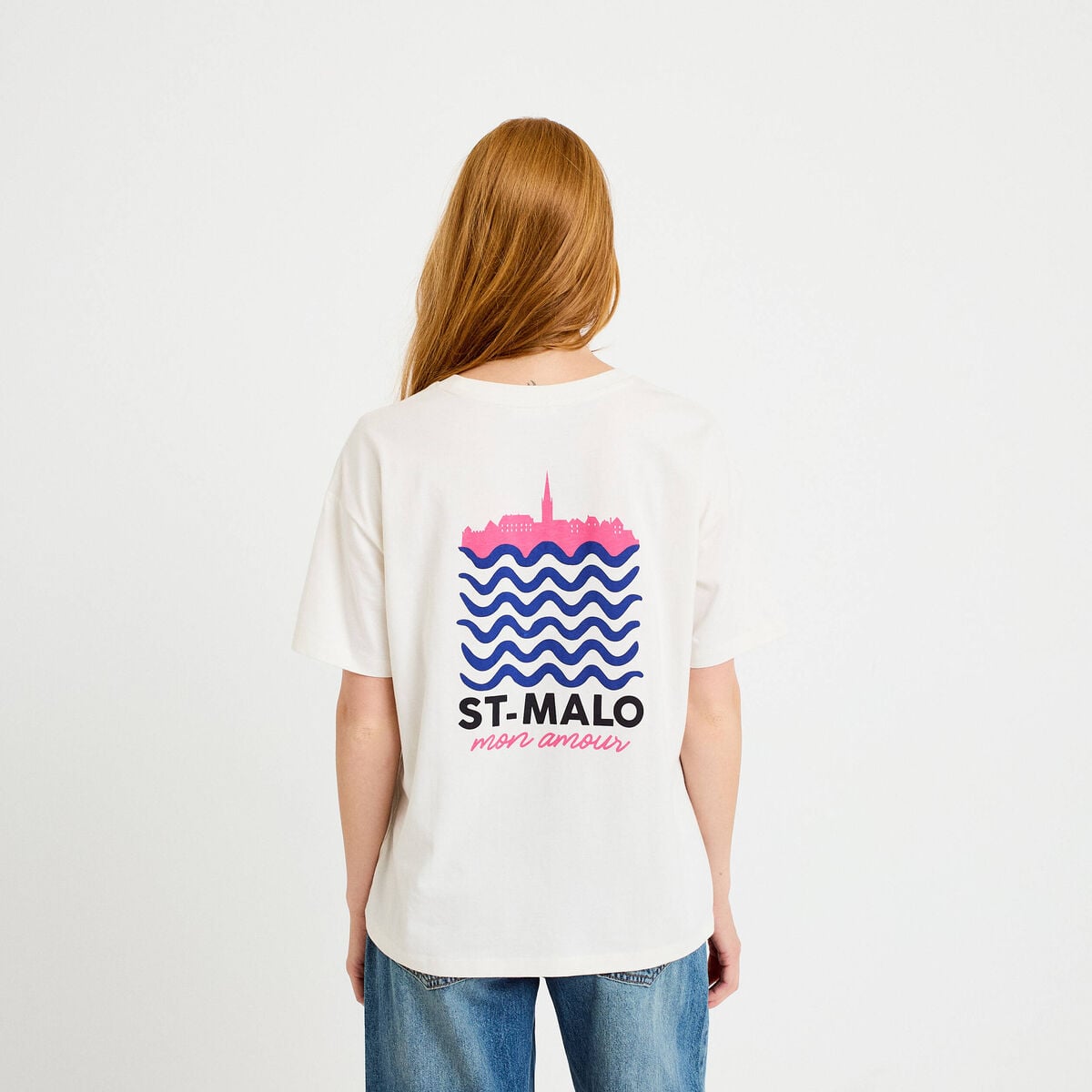 T-shirt col rond manches courtes ecru femme