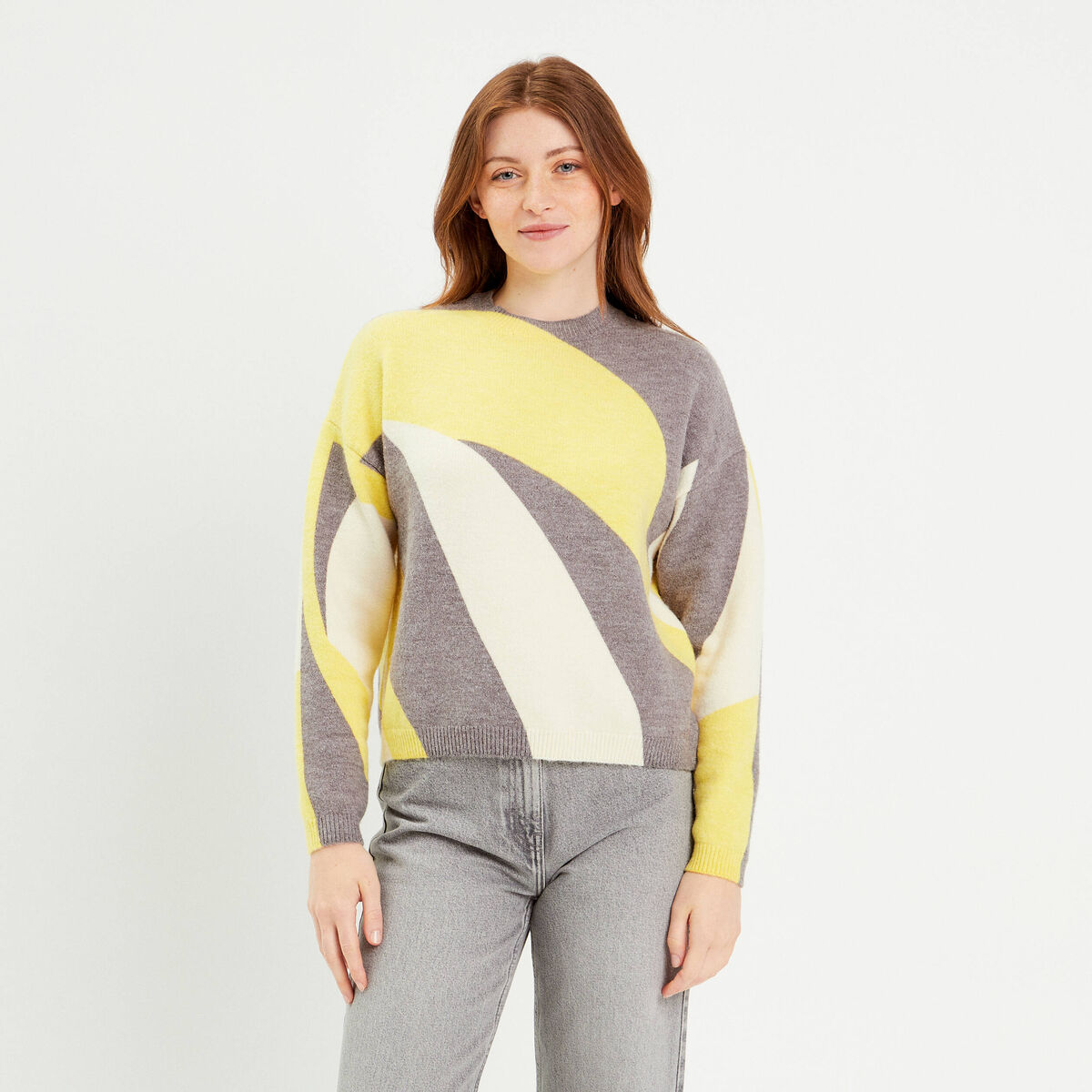 Pull manches longues jaune pastel femme