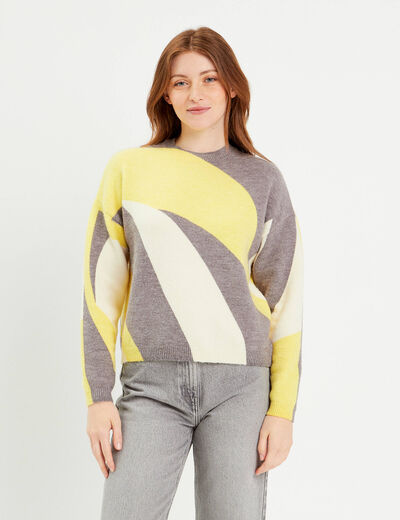 Pull manches longues jaune pastel femme