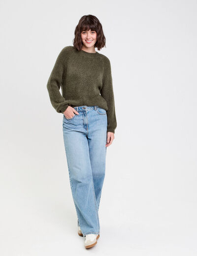 Pull manches longues vert kaki femme