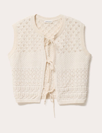 Gilet sans manches noué ecru femme