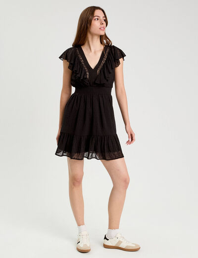 Robe évasée plumetis noir femme