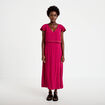 Robe longue droite col v manches courtes rouge femme
