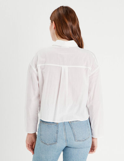 Chemise manches longues poches ecru femme
