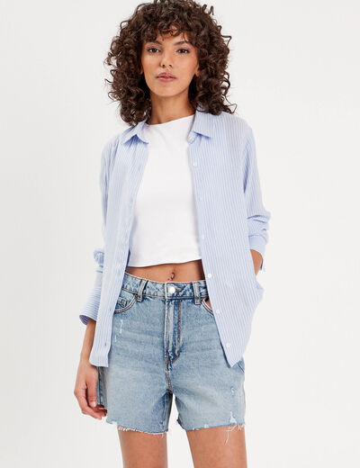 Chemise manches longues bleu femme