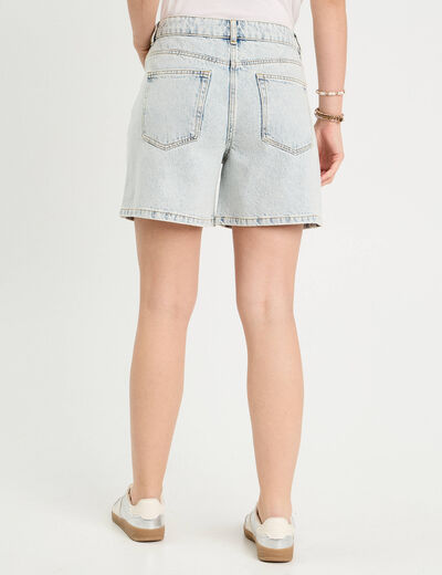 Short large en jean denim bleach femme