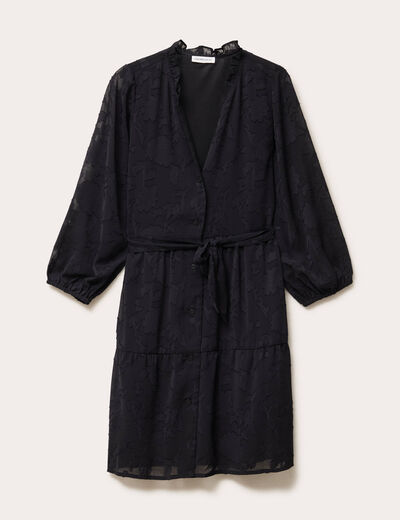 Robe chemise évasée ceinturée noir femme