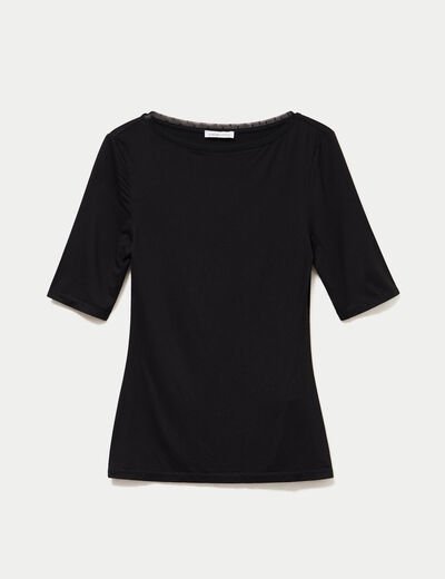 T-shirt ajust&eacute; manches courtes noir femme