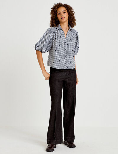 Chemise droite col classique manches 3/4 bleu marine femme